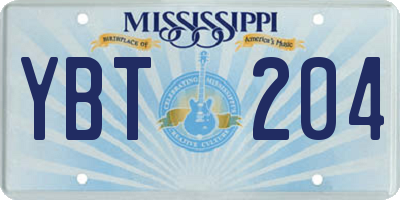 MS license plate YBT204