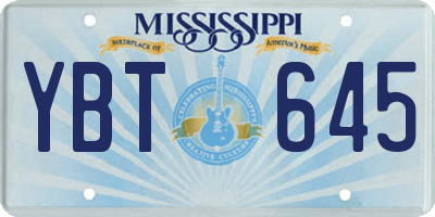 MS license plate YBT645