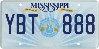 MS license plate YBT888