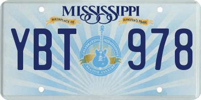 MS license plate YBT978
