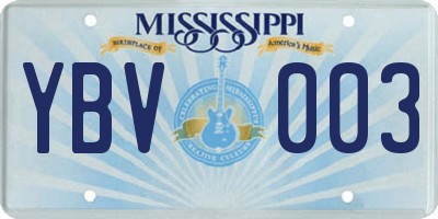 MS license plate YBV003