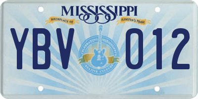 MS license plate YBV012