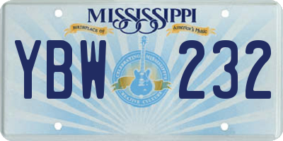 MS license plate YBW232