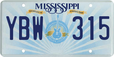 MS license plate YBW315