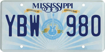 MS license plate YBW980