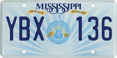 MS license plate YBX136