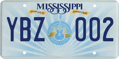 MS license plate YBZ002