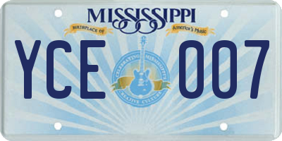 MS license plate YCE007