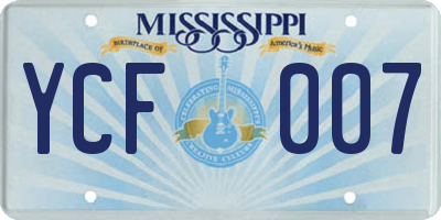 MS license plate YCF007