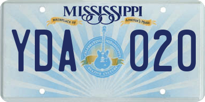 MS license plate YDA020