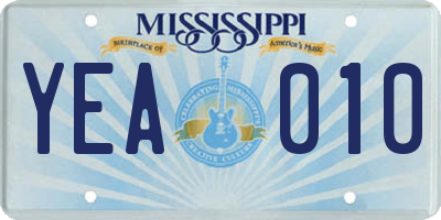MS license plate YEA010