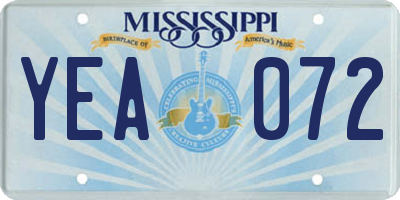 MS license plate YEA072