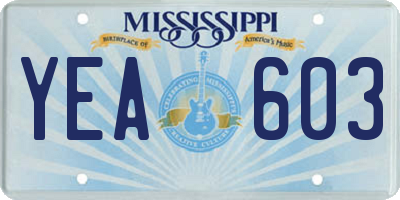 MS license plate YEA603