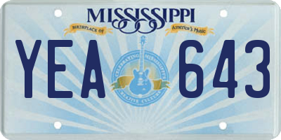 MS license plate YEA643