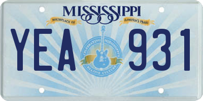 MS license plate YEA931
