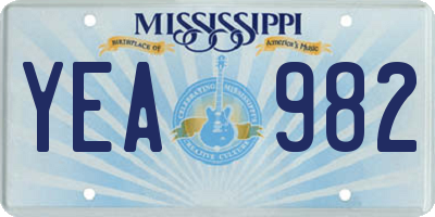 MS license plate YEA982