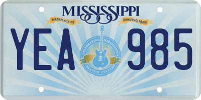 MS license plate YEA985