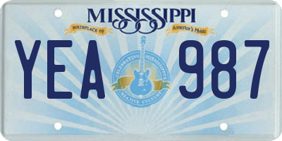 MS license plate YEA987