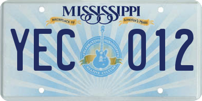 MS license plate YEC012