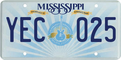 MS license plate YEC025