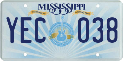 MS license plate YEC038