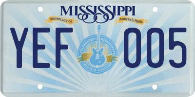 MS license plate YEF005