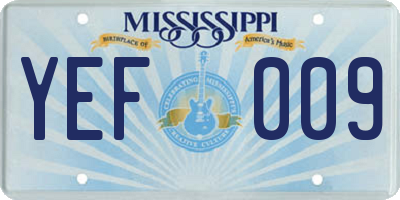 MS license plate YEF009