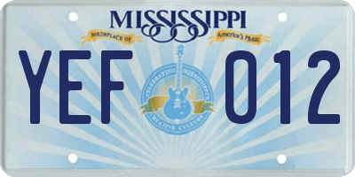 MS license plate YEF012
