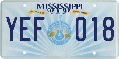 MS license plate YEF018
