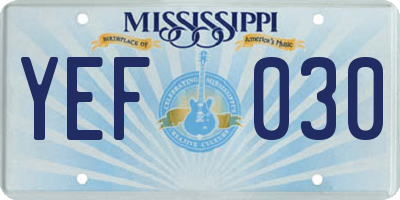 MS license plate YEF030
