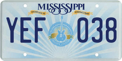 MS license plate YEF038
