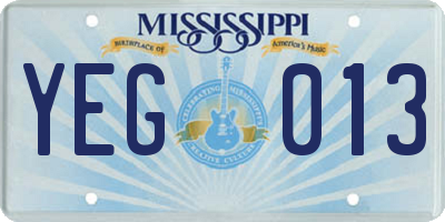MS license plate YEG013