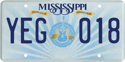 MS license plate YEG018