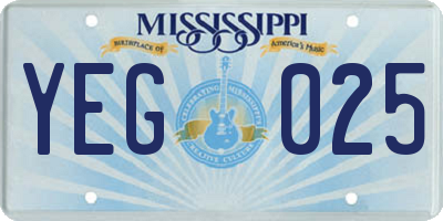 MS license plate YEG025