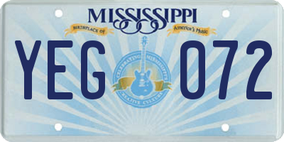 MS license plate YEG072