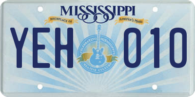 MS license plate YEH010