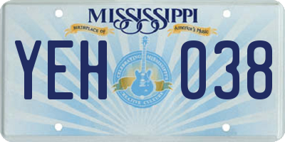 MS license plate YEH038