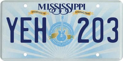 MS license plate YEH203