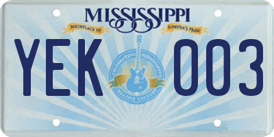MS license plate YEK003