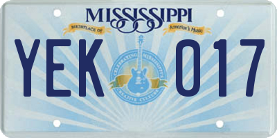 MS license plate YEK017