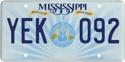 MS license plate YEK092