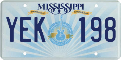 MS license plate YEK198
