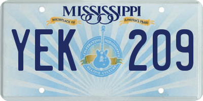 MS license plate YEK209