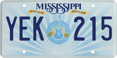 MS license plate YEK215