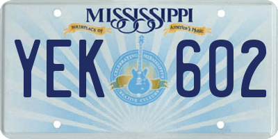 MS license plate YEK602