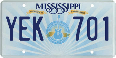 MS license plate YEK701