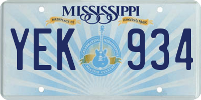 MS license plate YEK934