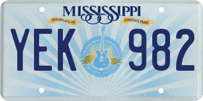 MS license plate YEK982