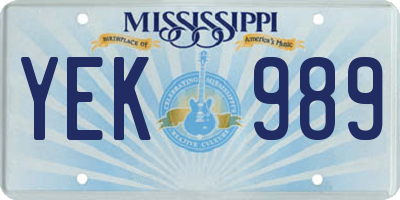 MS license plate YEK989