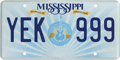 MS license plate YEK999